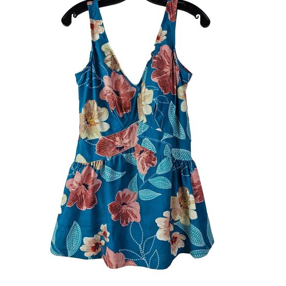 Maxine of Hollywood Blue Pink Floral Swim‎ Dress Women's Size 14 One Piece - Picture 1 of 10